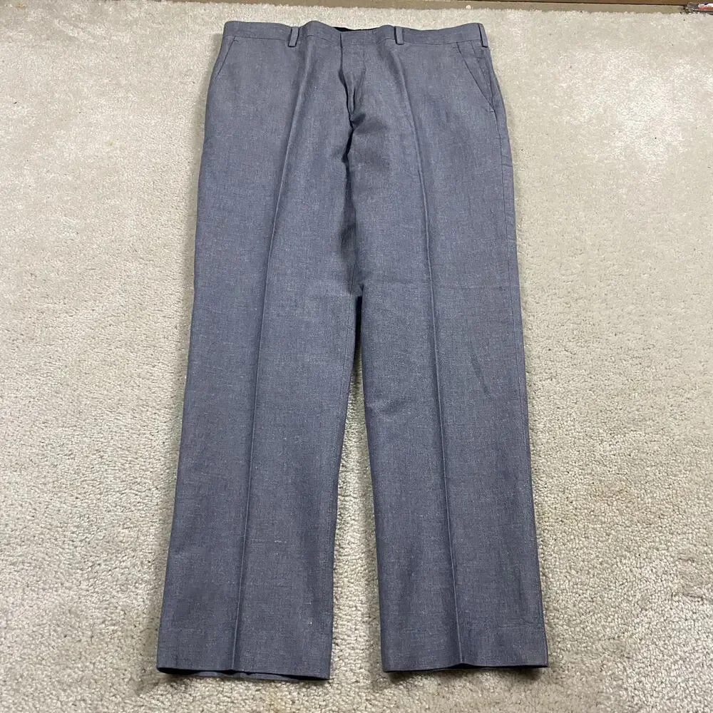 J.Crew Ludlow Pants Mens 34x30* Blue Chambray Baird McNutt Linen Dress Trousers